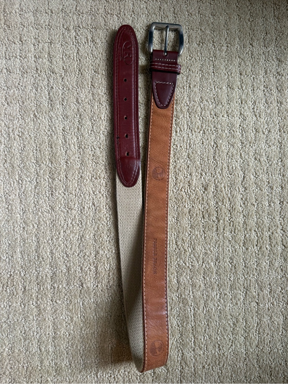 Pebble Beach Leather-Trim Belt in Brown size 30